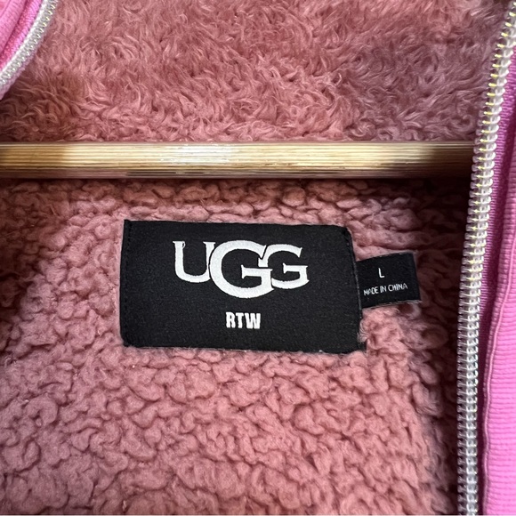 UGG Women’s Marlene Sherpa Full Zip Jacket Pink/Mauve L - Picture 3 of 5